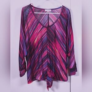 Studio JPR Colorful Striped Top Size XL Front Tie Retro Blouse Office Retro Boho